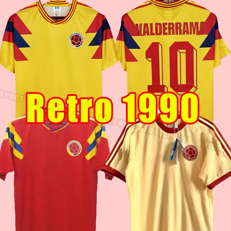 # 10 Valderrama camisas de futebol Guerrero Colômbia 1990 Retro away vermelho clássico comemorar coleção antiga vintage casa camisa de futebol amarelo