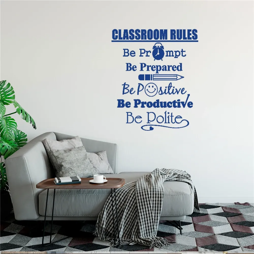 Pegatinas de regreso a la escuela, calcomanías de pared, pegatina de pared de aula, reglas del aula, palabras, pegatina de pared con frases, calcomanía de diseño de vinilo DW9205