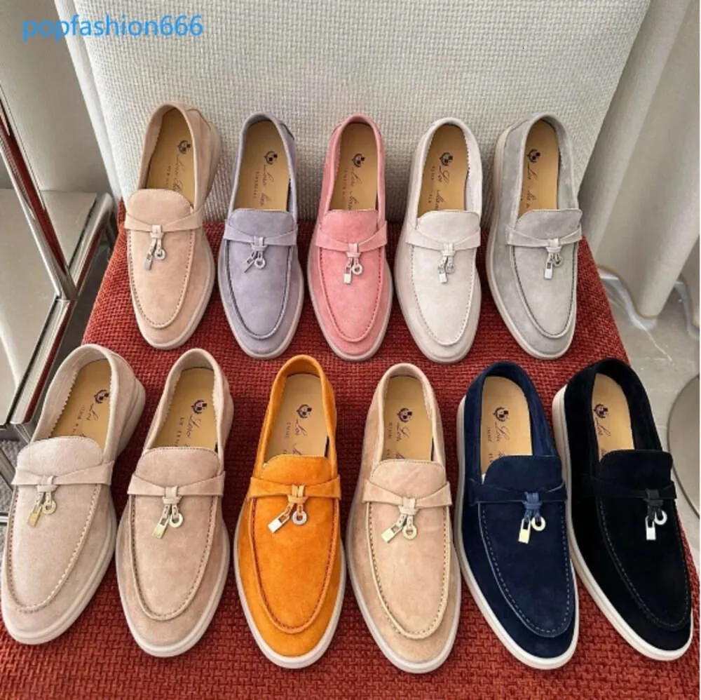 Dames zomerwandeling suède afdrukken casual schoenen Loro Piano Man Tasman loafers platte hak jurk schoen luxe lederen sneakers zwarte designer mocassin slip op rubber S466