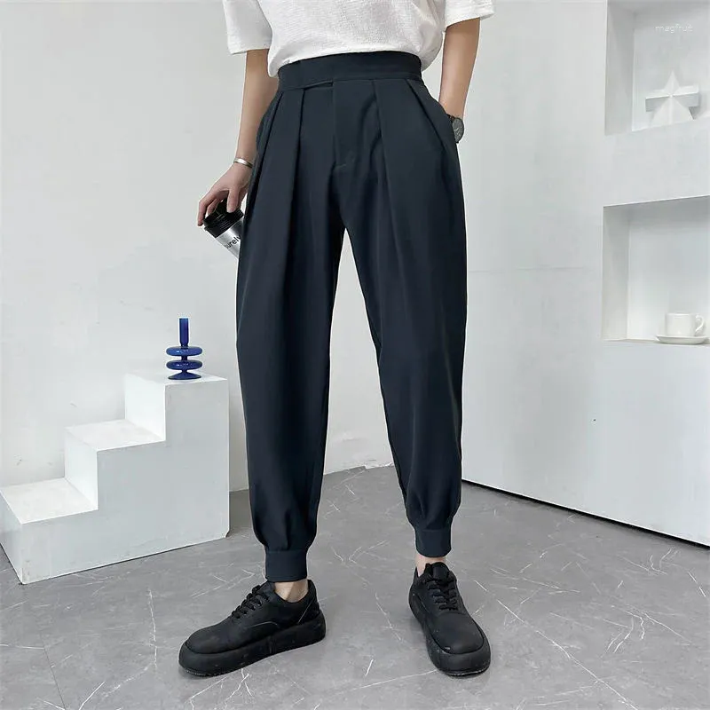 Pantalons pour hommes 2024 9 parties longueur cheville hommes léger mince plissé mode bas décontracté streetwear vêtements vêtements de travail