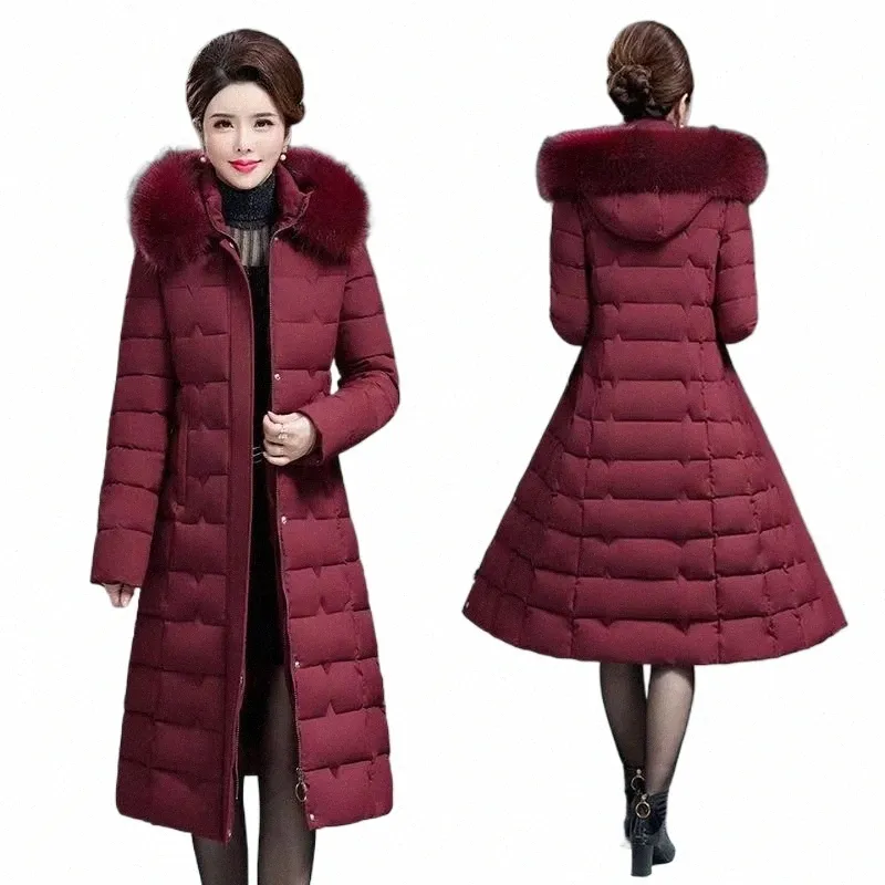 middle-aged Womens Down Cott Coat 2023 New Winter Lg Warm Quilted Cott Jacket Female Casual Hooded Parka Overcoat 6XL G6JF#