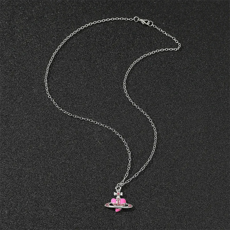 Y2K Jewelry Heart Punk Planet Saturn Starants Netlace for Women Female Gift