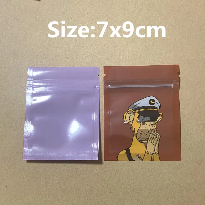 Empty Packaging Bags 1 Gram Small Mylar Bag 1g Packing Baggies Zipper Dry Herb Resealable 7x9cm monkey Gelato Kush Shape Plastic Case