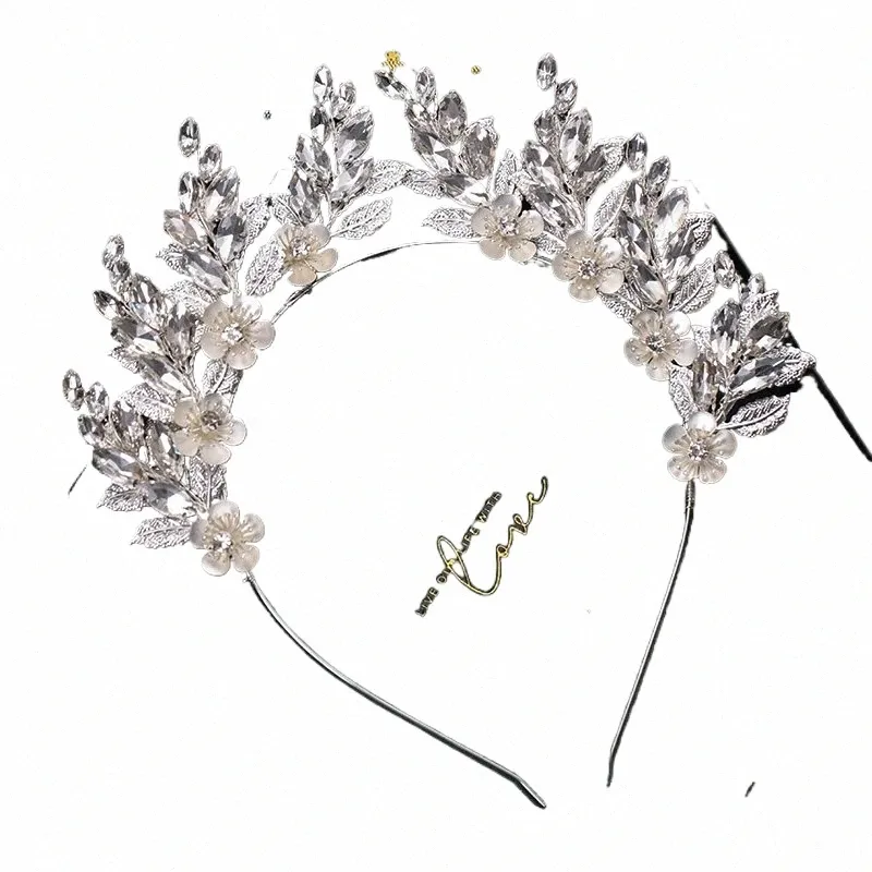 Sier Colour Leaf Tiaras Fairbands For Women Pearl Crystal Headbands Wedding Hair Acries Luksusowe ręcznie robione biżuterię L5IZ#