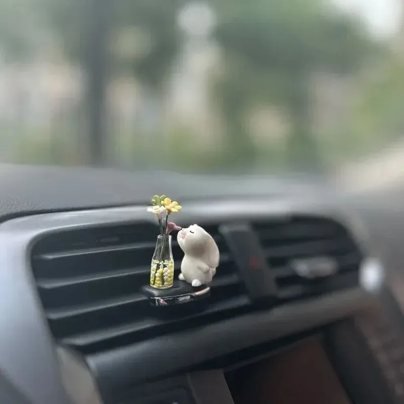 2024 1/2pcs Cute Anime Car Interior Decoration Mini Rabbit And Auto Dashboard Rearview Mirror Ornaments For Gifts Car Accessories