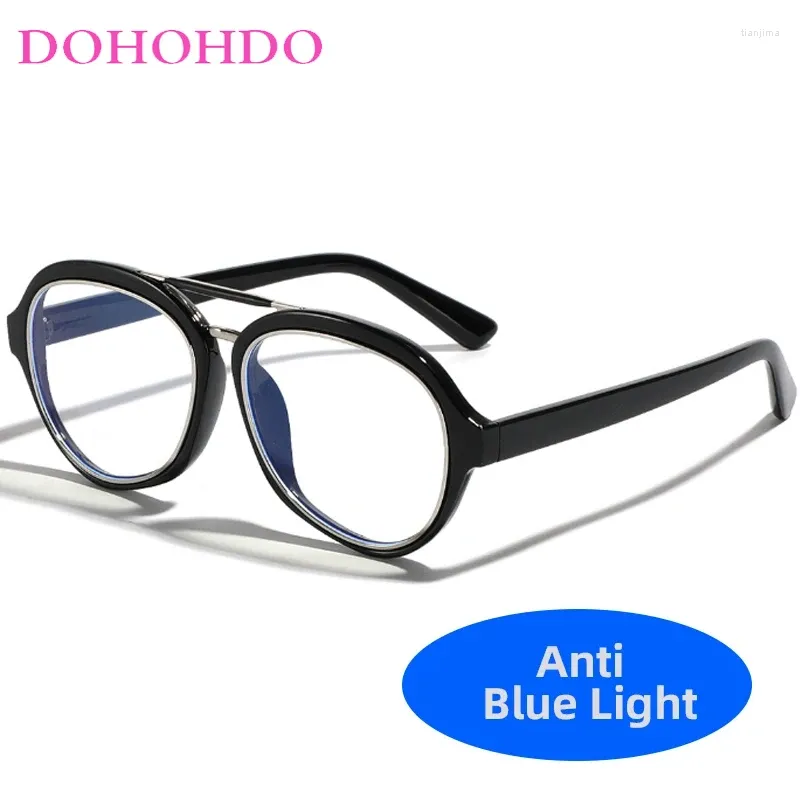 Sunglasses DOHOHDO Half Metal Retro Men Big Frame Glasses Blue Light Round Women Eyeglasses Anti Ray Flat Eyewear UV400