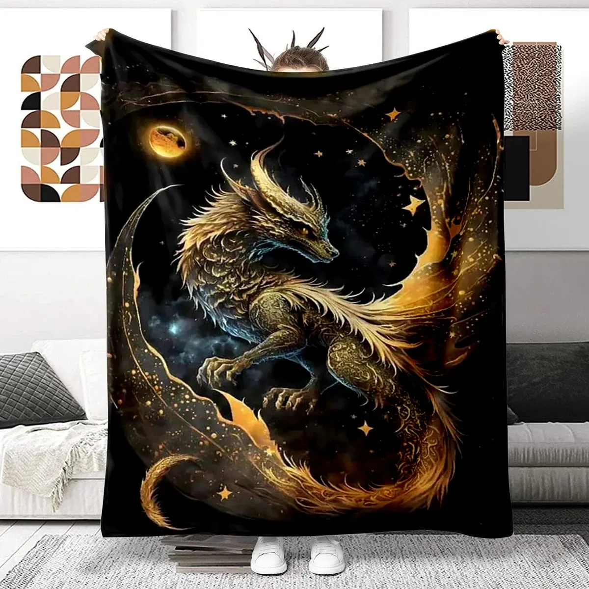 Animal Dragon Deken Ultra lichtgewicht zacht pluche flanel plaids voor slaapbank bank kantoorgeschenken 240326