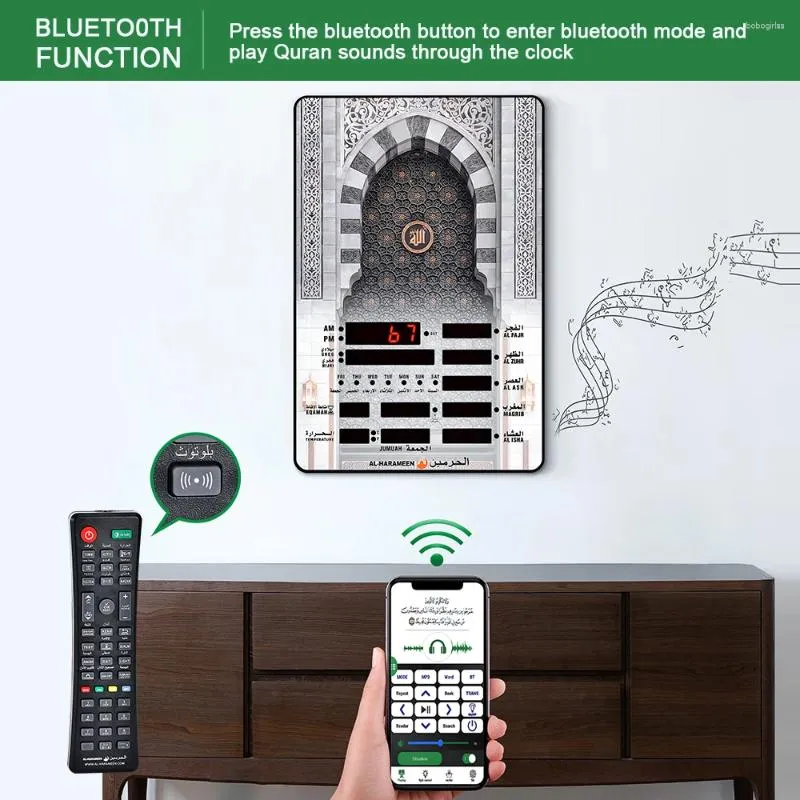 Relógios de mesa relógio de oração automático led digital parede mesquita islâmica azan calendário muçulmano controle remoto ramadan decoração casa