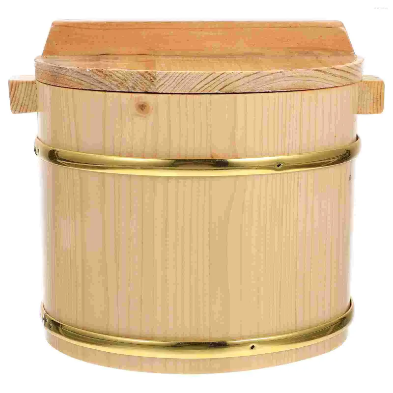 Garrafas de armazenamento arroz sushi tigela de madeira balde banheira oke hangiri caixa de mistura de madeira japonês barril de vapor servindo recipiente de comida bandeja redonda