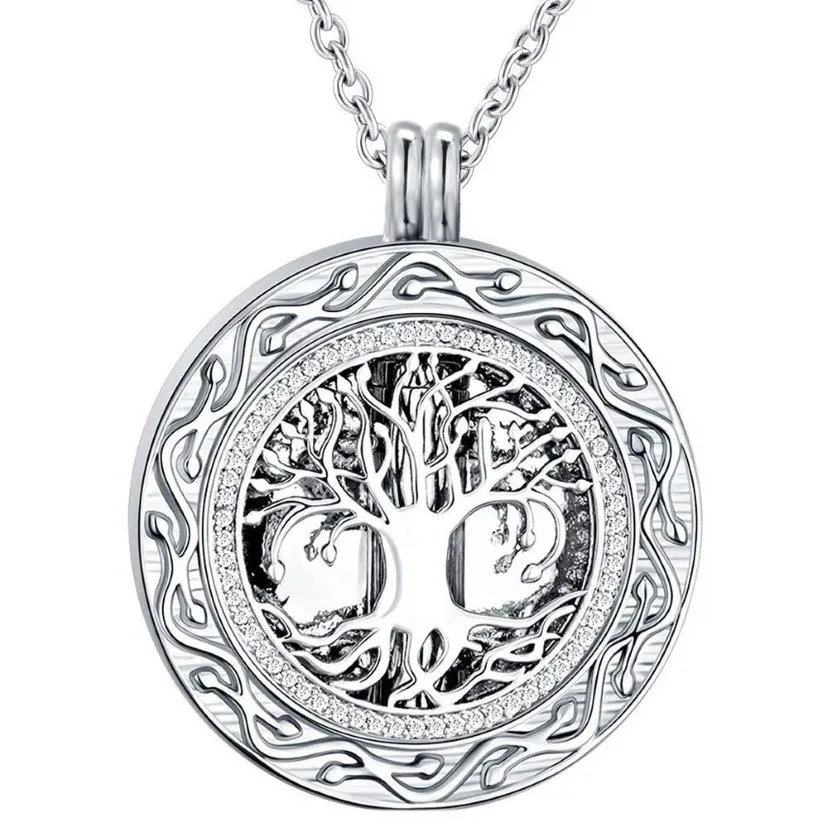 Tree of Life Round Cremation Urn Necklace - Cremation Jewelry Ashes Memorial Keepsake Pendant - Funnel Kit Included175i