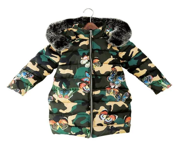 Pydownlake 2019 New Winter Winter Girls and Boys Down Jacket Kids039S Trend Trend Cotton Coard Kids Butterfly Print Camouflage JA2109368