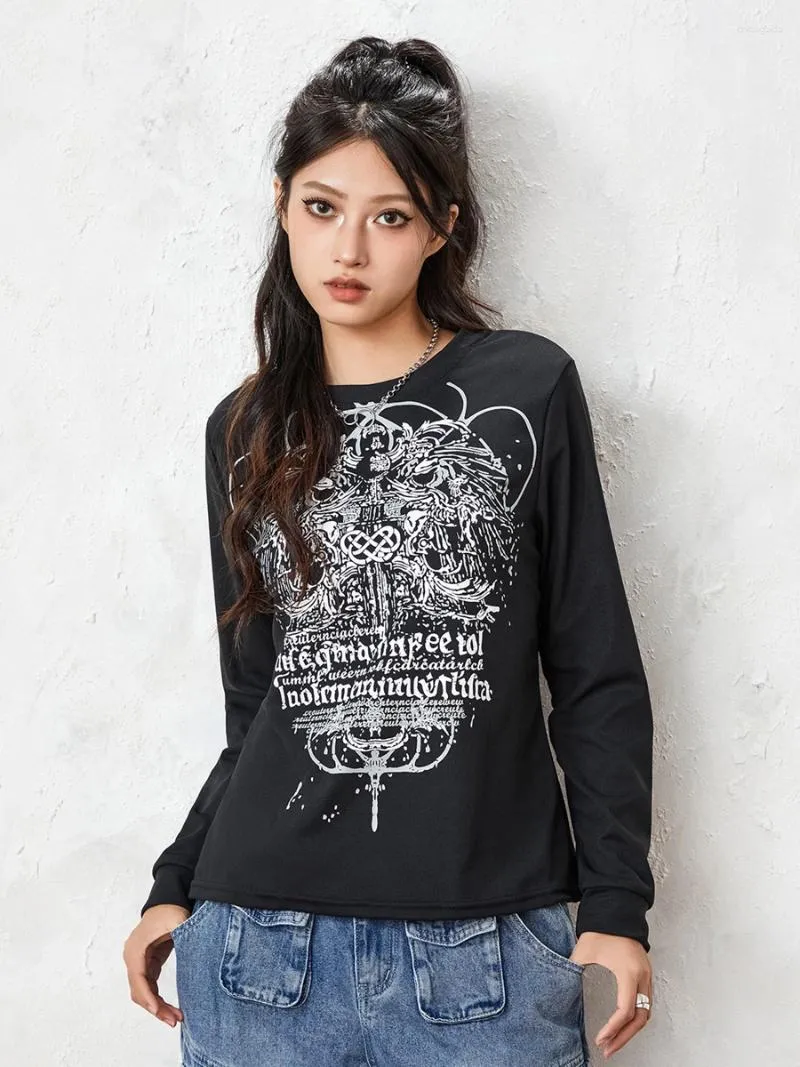 女性用Tシャツ女性長袖Tシャツファッションプリントクルーネックスプリングフォールルーズフィットトップスストリートウェア