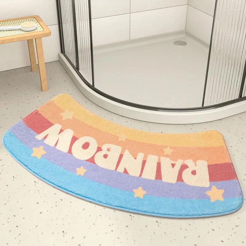 Bath Mats Fan-shaped Absorbent Foot Bathroom Toilet Door Non-slip Mat Shower Room Cute Semi-circular Curved Cartoon Plush Floor Pad