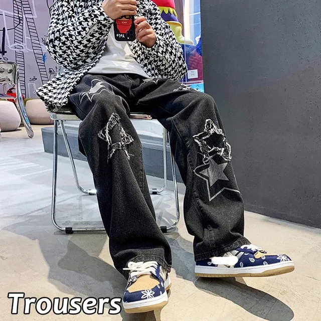 Y2K Korean Streetwear Jeans - Vintage Patchwork Denim Pants