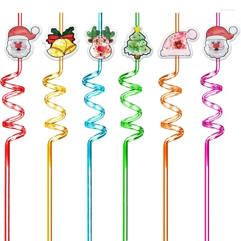 Cannucce Forniture per eventi per feste di Natale Cocktail iridescente Strisce per bambini Deco Riutilizzabile Tema per frullato di paglia con campana per albero di alce