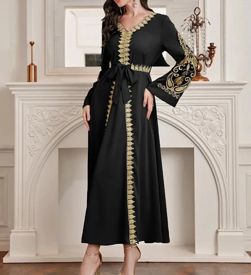 slim fit dress slacks Ottoman Islamic Black Gold Embellished A Line Hijab Henna Party Gown main image 0