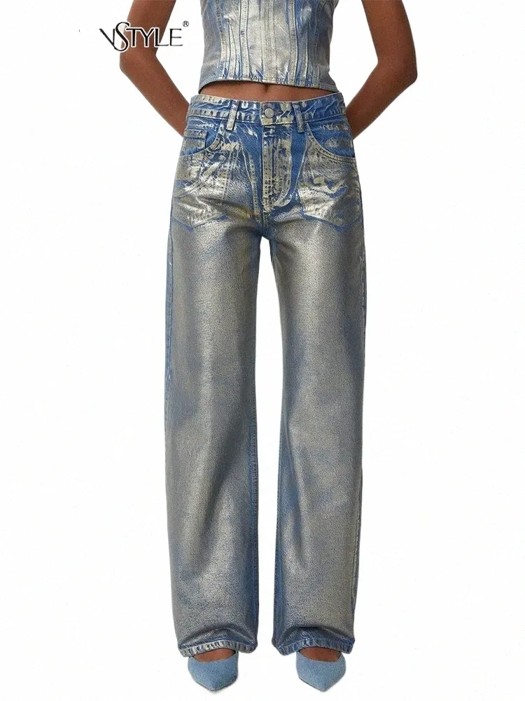Twotwinstyle ColorBlock Spliced ​​Tickets Jeans för kvinnor Hög midja Patchwork Butt Vintage Chic Jean Female Fi Clothes New 35hr#