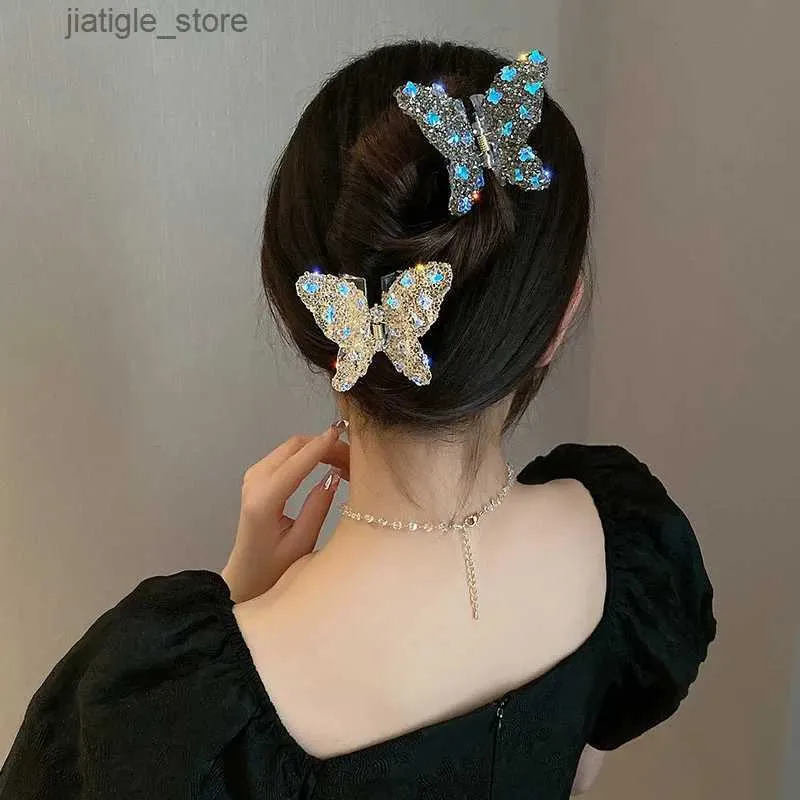 Hårklipp söta strassfjärilar på hårklo för kvinnor hästsvans kloklipp enkla hårklämmor chic hårklipp accessori för tjej tiara y240329