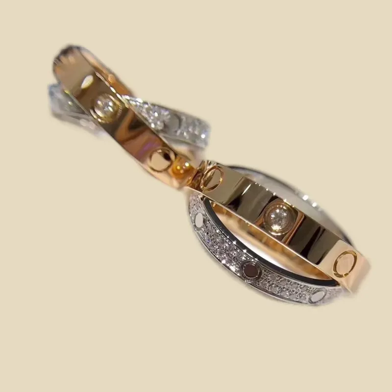 Anéis da moda designer para mulheres strass completo dois tons patchwork retro feminino anel requintado charme anéis de casamento homens festa presente zl199 B4