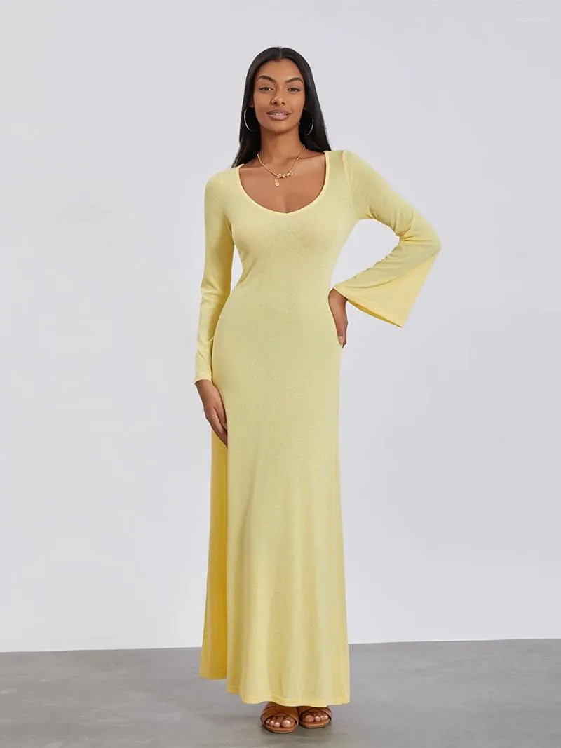 DHgate Long Sleeve Bodycon Dress Elegant Square Neck Maxi Dress for Women Vintage Cocktail Party Tight Dress Apparel