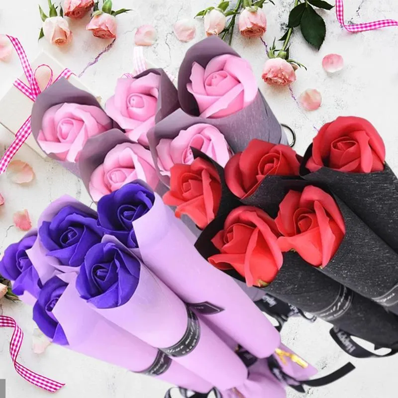 Dekorativa blommor 5st Rose Soap Flower Artificial Bouquet Valentines Day Gift For Fridend Wedding Party Festival Dekoration