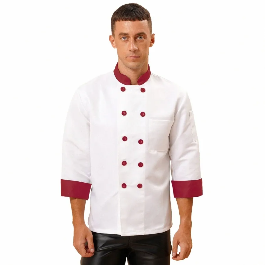 Chef unisexe travail uniforme hommes femmes chef chemise cuisinier veste manteau cuisine hôtel restaurant cantine serveur gâteau boutique café costume R9eE #