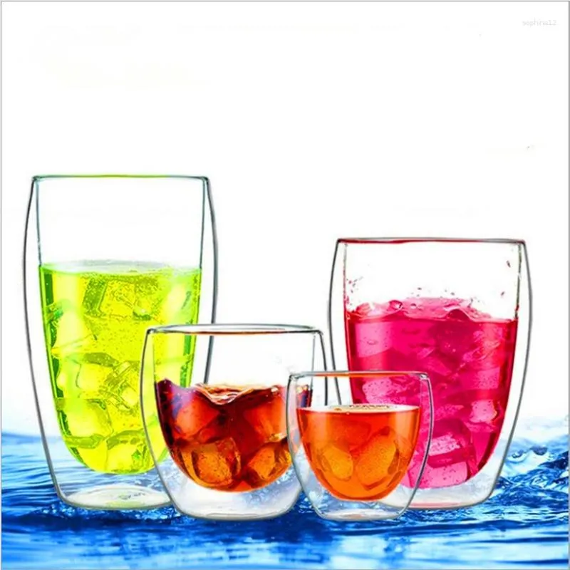 Wine Glasses Brief Drinkware Mugs Heat Resistant Double Wall Glass Mug Transparent Tea Cups Coffee Milk Juice Healthy Drink