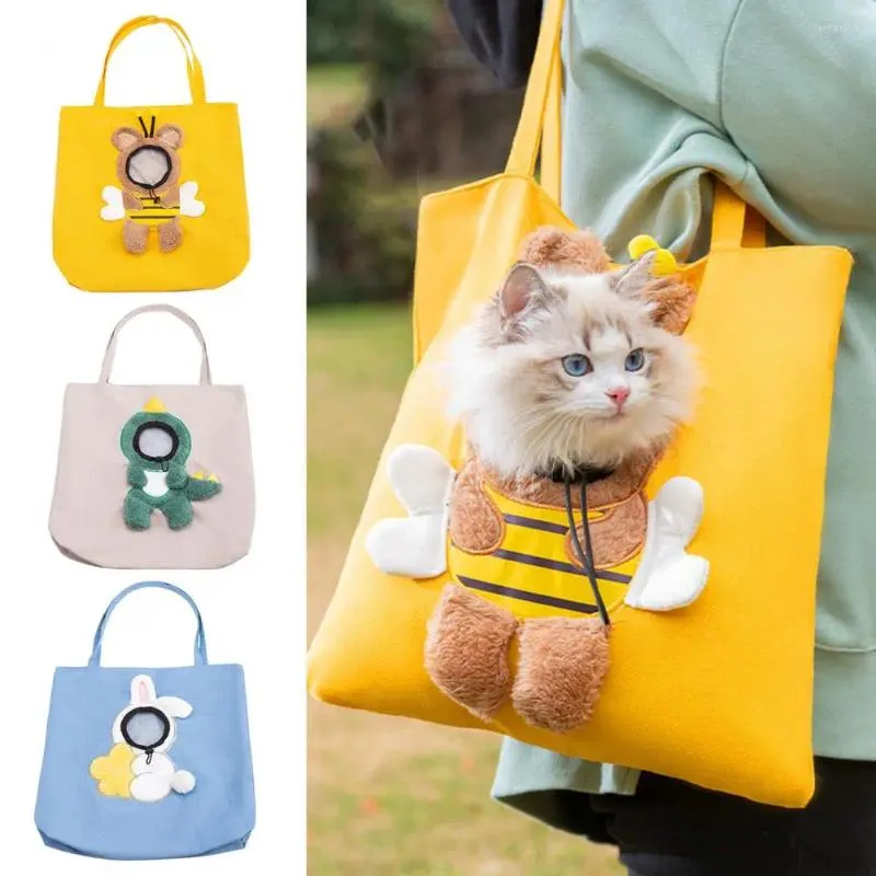 Kattbärare Stylish Pet Canvas Bag Washable Shoulder Extra Soft Bee-Shaped Carrier Multivt