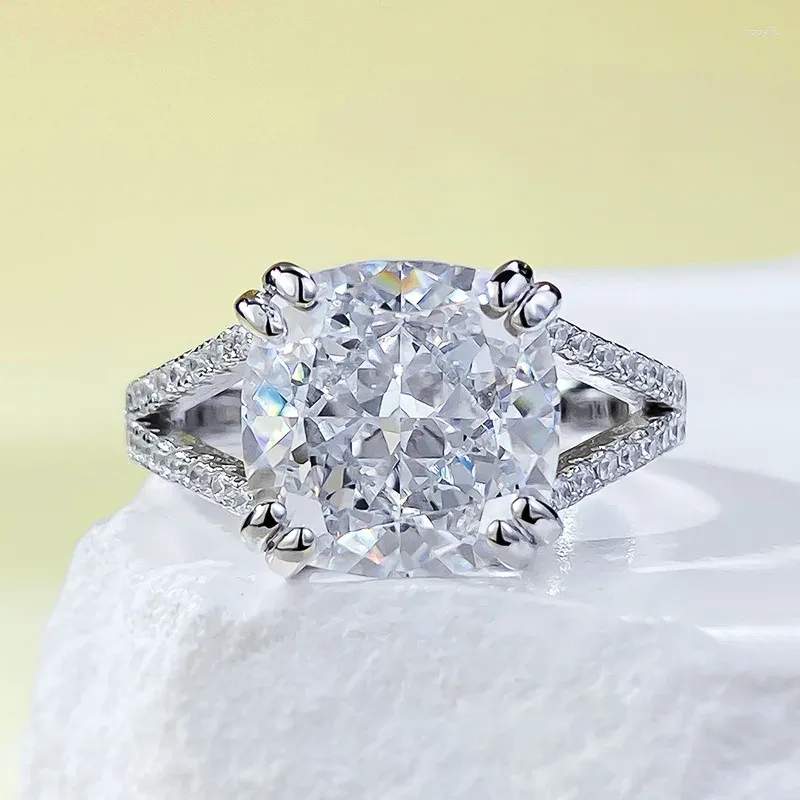 Кольца кластера, роскошные огранки «подушка», 10 мм, лабораторное кольцо с бриллиантом, настоящее серебро 925 пробы, обручальное кольцо для вечеринок для женщин, обещанные ювелирные изделия