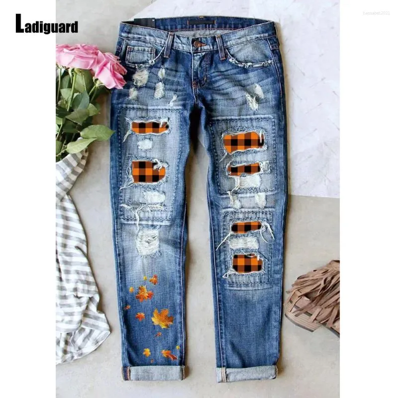 Jean femme jambe droite Denim Pantalon Boyfriend mode imprimé Pantalon femmes trou déchiré Demin Pantalon Vaqueros Mujer 2024