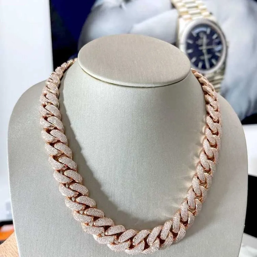 S Silver Necklace 20mm Silver 10k 14k 18k 18k Gold Moissanite 4 صفوف محفوظة Iced Out VVS Miami Cuban Link Chain234e