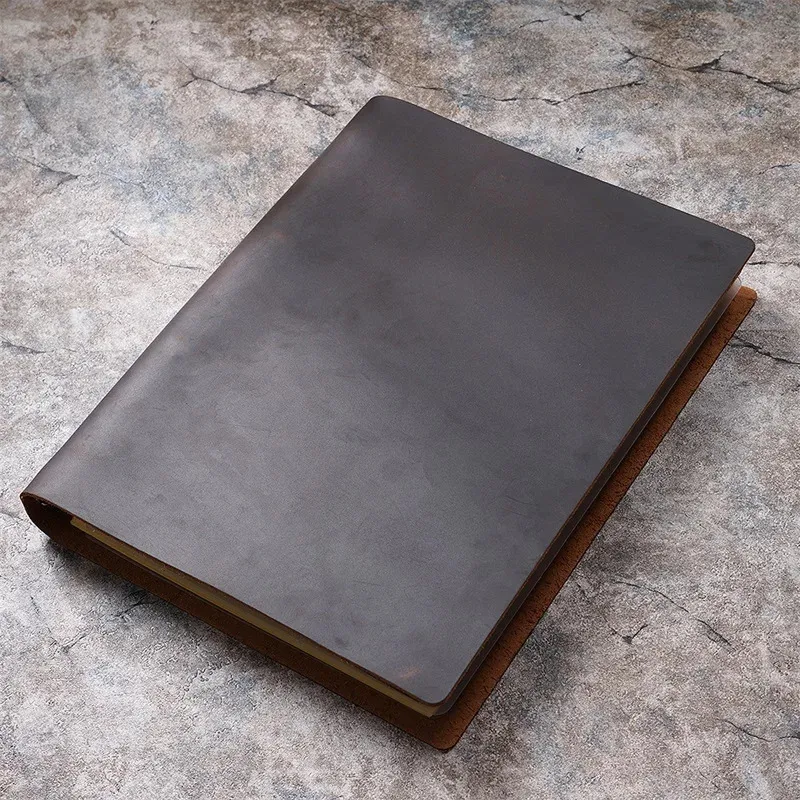 Grande caderno a4 capa de couro do couro sketchbook escritório retro looseleaf presente forrado em branco diário 240329