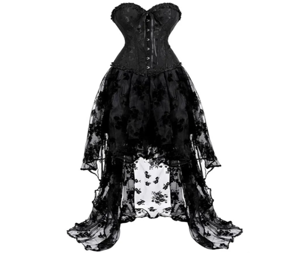 Korsettklänningskjol Set Tutu Lace Sexig överbusta korsetter för kvinnor Gothique Plus Size Costume Burlesque CorSeticorian Black 2207085907