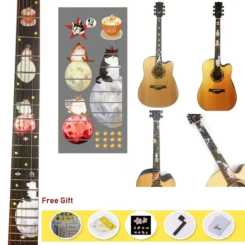 Creative DIY Guitar Sticker Ukulele Sticker Space Roaming Cute Cat Decals for Guitar Ukulele Decal Guitar Accessories