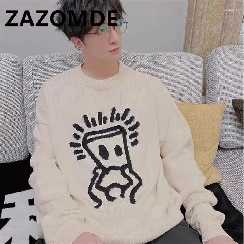 Heren Truien ZAZOMDE Herfst Eenvoudige Trui Harajuku Casual Mannen Trui Jacquard Ronde Hals Losse Paar Mode Knitwea Unisex