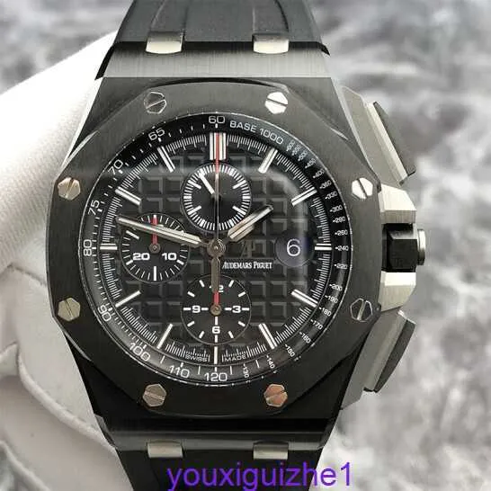 Montre-bracelet Top AP Airbnb Royal Oak Offshore Series 26402CE Cadran noir matériau céramique aiguille rouge chronométrage montre mécanique montre AP pour homme fond transparent 44 mm