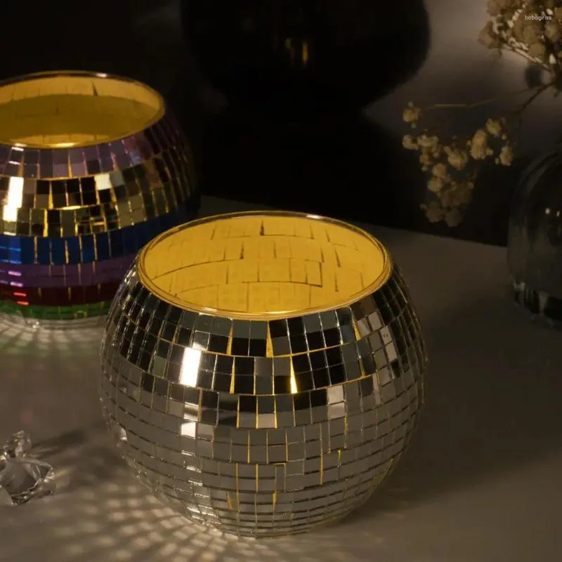 Portacandele Decorazione per la casa Disco Porta specchio retrò Accessori regalo per le vacanze Ornamenti Mosaico di vetro Natale