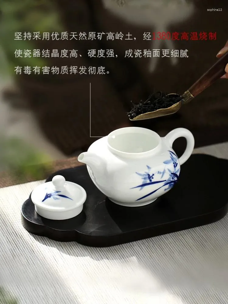 Conjuntos de chá Cerâmica Bule Filtro Jingdezhen Pintado à Mão Porcelana Conjunto de Chá Fazendo Dispositivo Hand-Held Pequeno Pote Único Preto