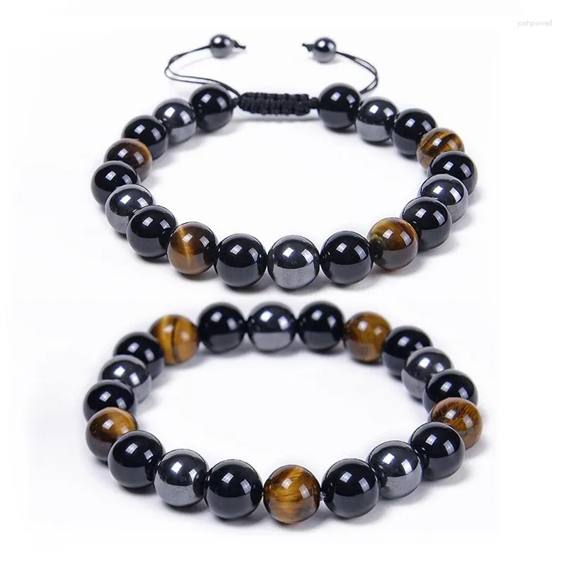 Bracelets extensibles en perles de pierre semi-précieuse pour hommes et femmes, Yoga de guérison, 8mm 10mm, œil de tigre naturel, perles d'agate d'obsidienne
