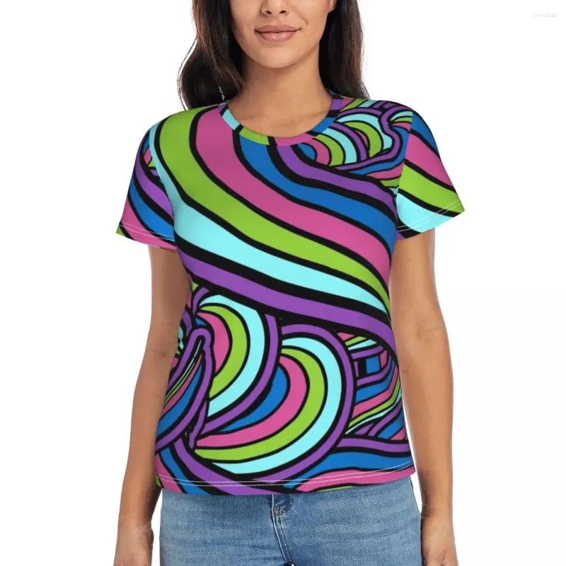 T-shirt da donna T-shirt retrò geometriche anni '60 e '70 T-shirt Art O Collo Moda Camicia oversize Manica corta Y2K T-shirt moderna T-shirt da spiaggia