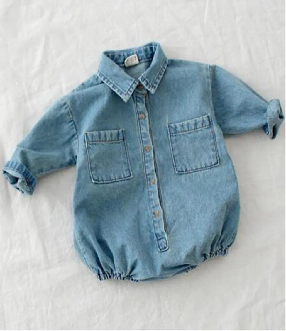 Autumn Baby Toddler Long Sleeve Lapel Collar Denim Jeans Rompers Kids Infant Jumpsuits Baby Boys Girls Clothes Fashion Rompers6615151
