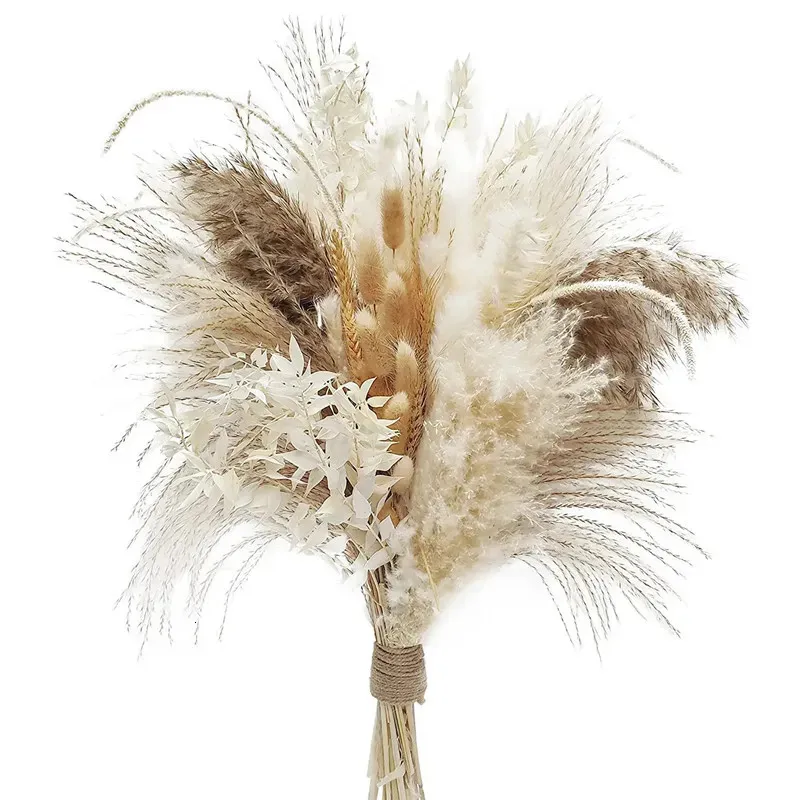 80st Natural Fullt Pampas Grass Bouquet Boho Home Decor Phragmites Torkade blommor för bröllop Ramadan Decoration Mariage 240315