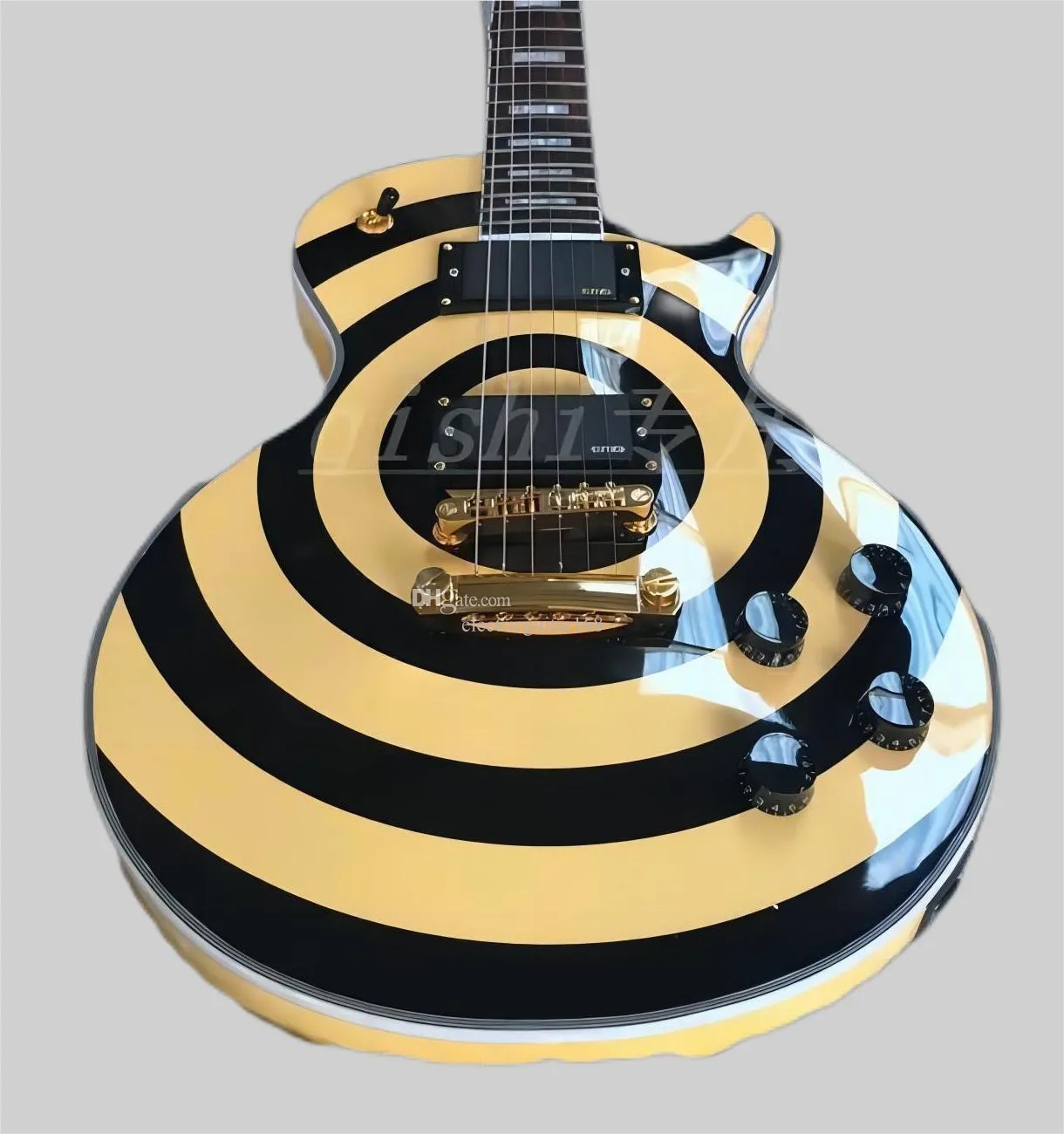 Zakk Wylde Bullseye Cream Black E -Gitarre EMG 8185 Pickups Gold Trass Rod Cover White Mop Block Fingerbrett inlay 369