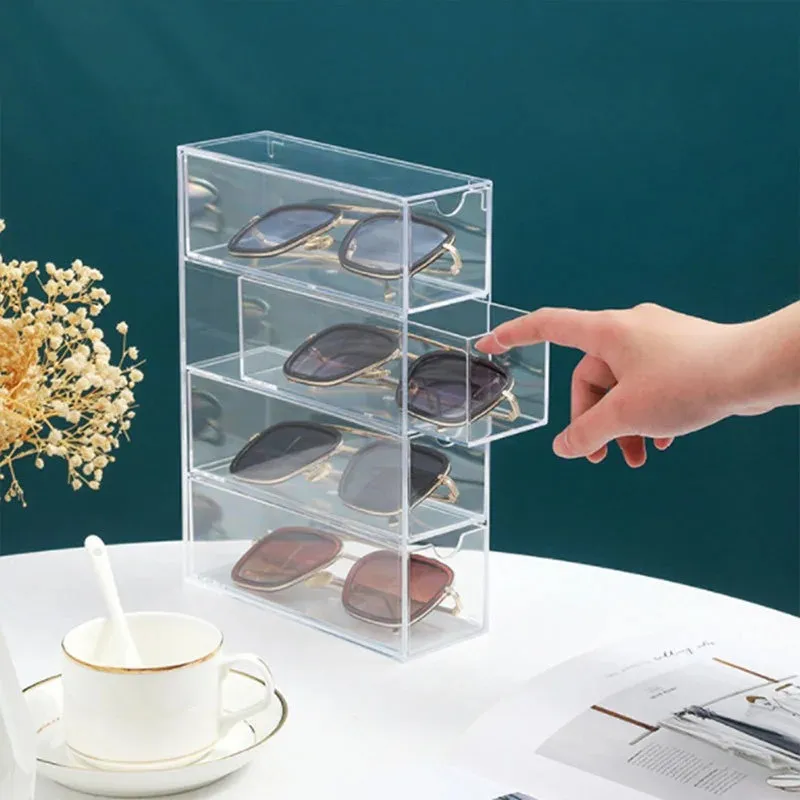 4 Layers Of White Acrylic Transparent Drawer Glasses Box, Used To Store Cosmetics, Glasses, Stationery, Toys, Jewelry, Pens, Etc