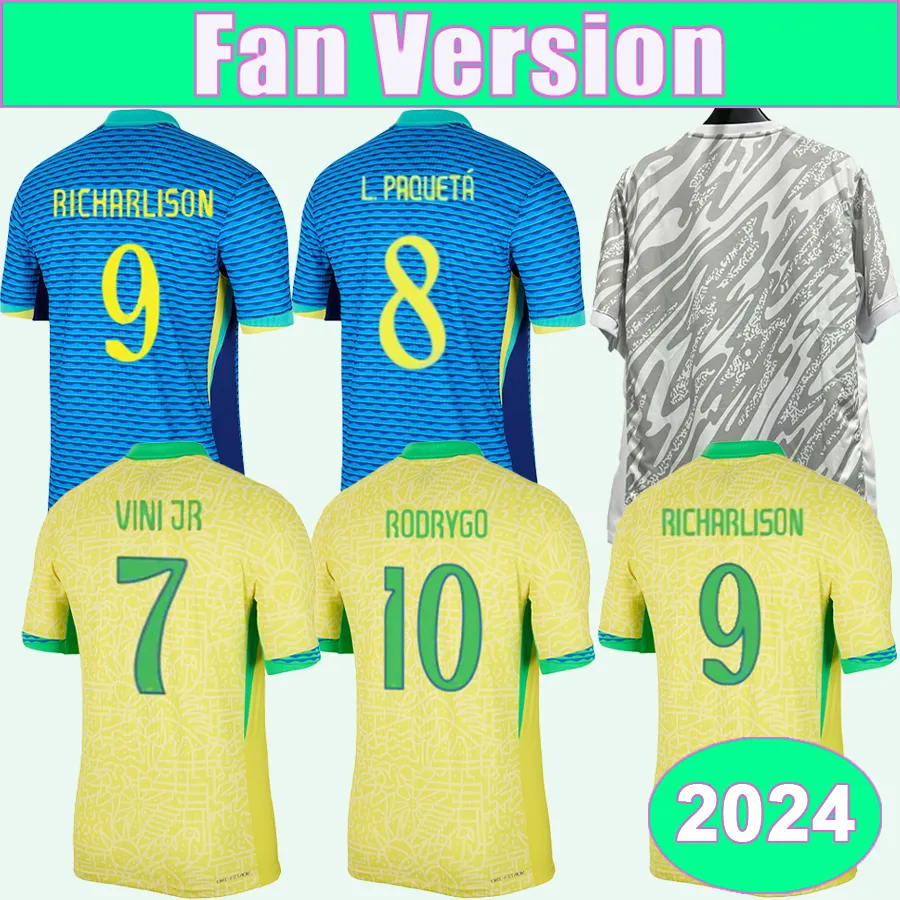 2024 Brazilië Heren Voetbalshirt VINI JR RICHARLISON #4 BREMER DANILO RODRYGO YAN COUTO Home Away Home Away GK Voetbalshirts Volwassen Uniformen