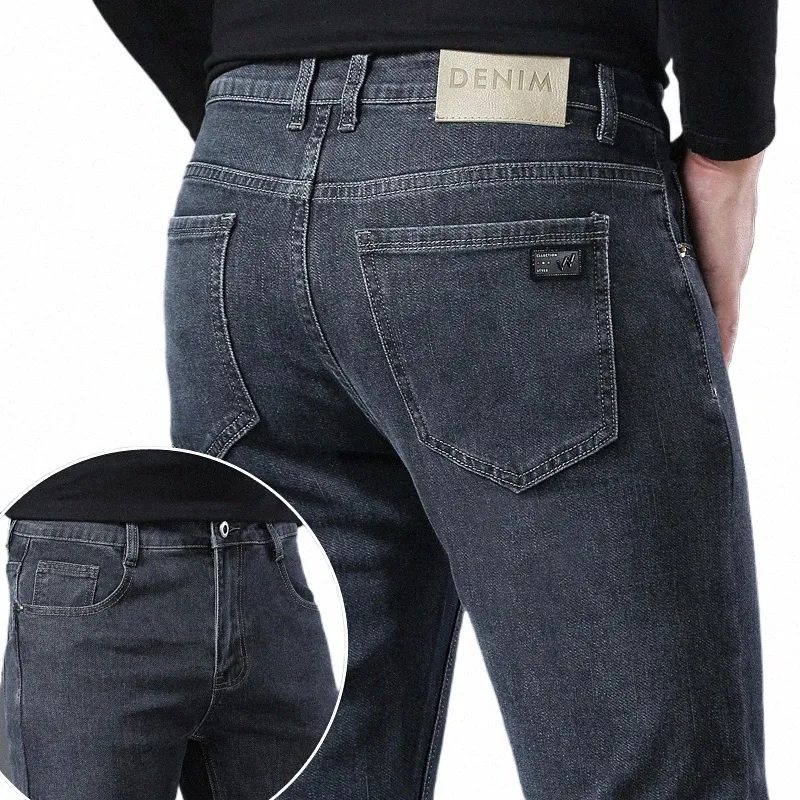 2023 Nouveau noir gris hommes stretch jeans classique mince corée fi couleur unie simple mâle droit maigre denim pantalon s8z8 #