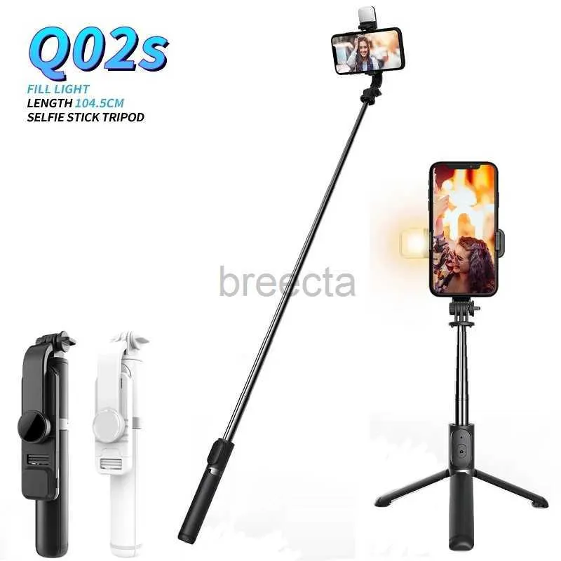 Selfie Monopods Q02s sans fil Bluetooth Selfie bâton pliable monopode portable renforcé Stable extensible trépied avec lumière LED obturateur à distance 24329