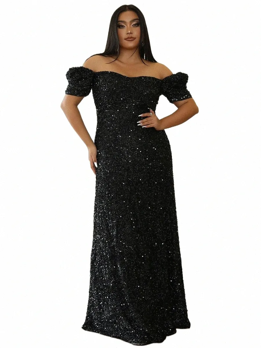 Missord Black Sequinin Plus Size Envings Dr Elegant Women Off Shoulder Short-Line Wedding Party Prom Dres Lg Gown L87b＃