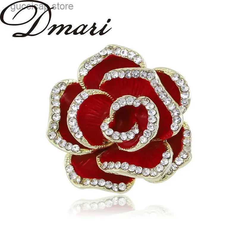 Pins Brooches Dmari Women Brooch Enamel Pin Red Black Blooming Rose Lapel Pins Flower Badge Exquisite Accessories Luxury Jewelry For Clothing Y240329