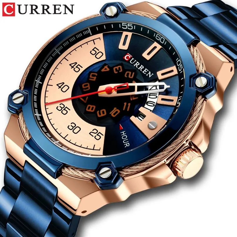 CURREN Design montres montre pour hommes horloge à Quartz mâle mode montre-bracelet en acier inoxydable avec Date automatique casual affaires nouveau Wat224E